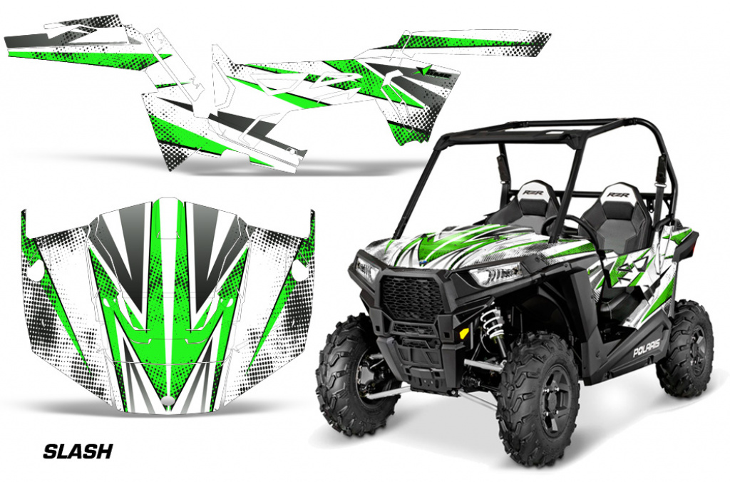Slash Hintergrund = Weiß, Designfarbe = Grün für Polaris RZR 900 Trail 15-20
