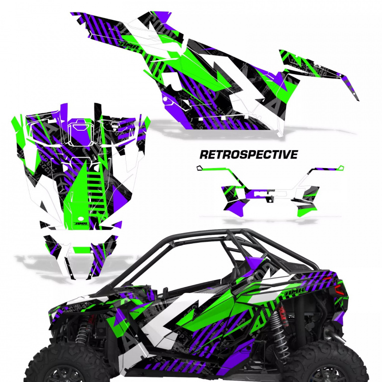Retrospective Hintergrund = Lila, Designfarbe = Grün für Polaris RZR Pro XP 2 Türer 20-24