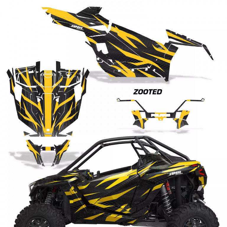 Zooted Hintergrund = Schwarz, Designfarbe = Gelb für Polaris RZR Pro XP 2 Türer 20-24