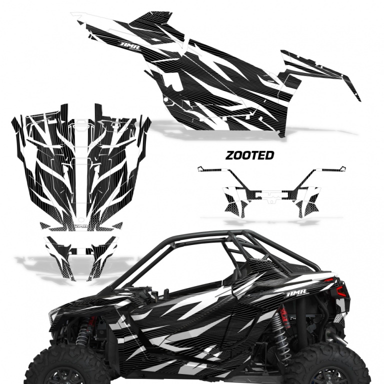 Zooted Hintergrund = Schwarz, Designfarbe = Weiß für Polaris RZR Pro XP 2 Türer 20-24