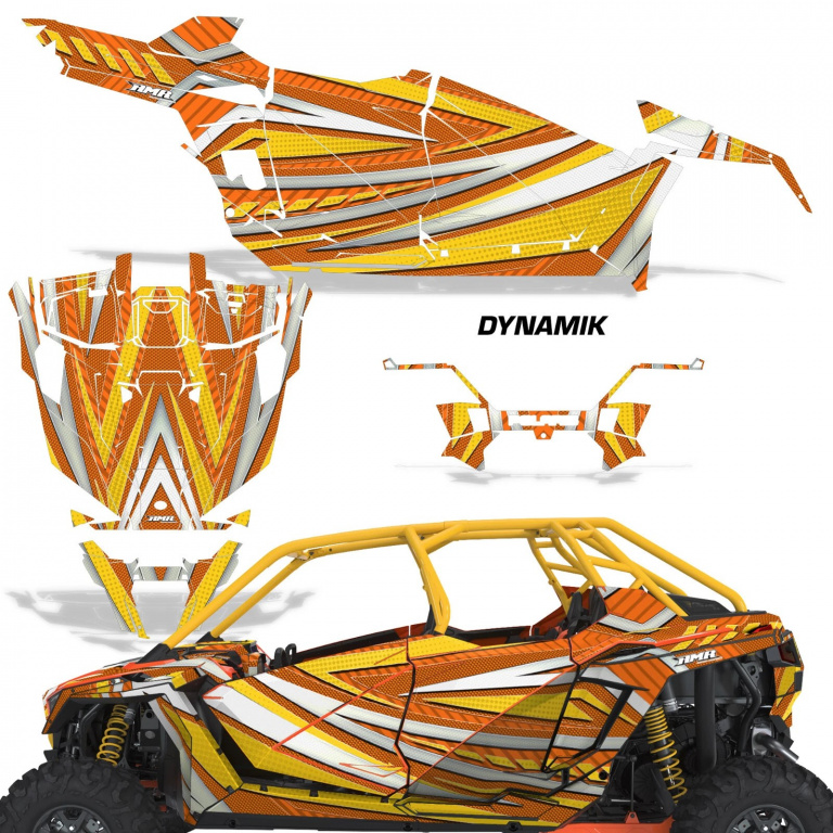 Dynamik Hintergrund = Orange, Designfarbe = Gelb für Polaris RZR Pro XP 4 Türer 20-24