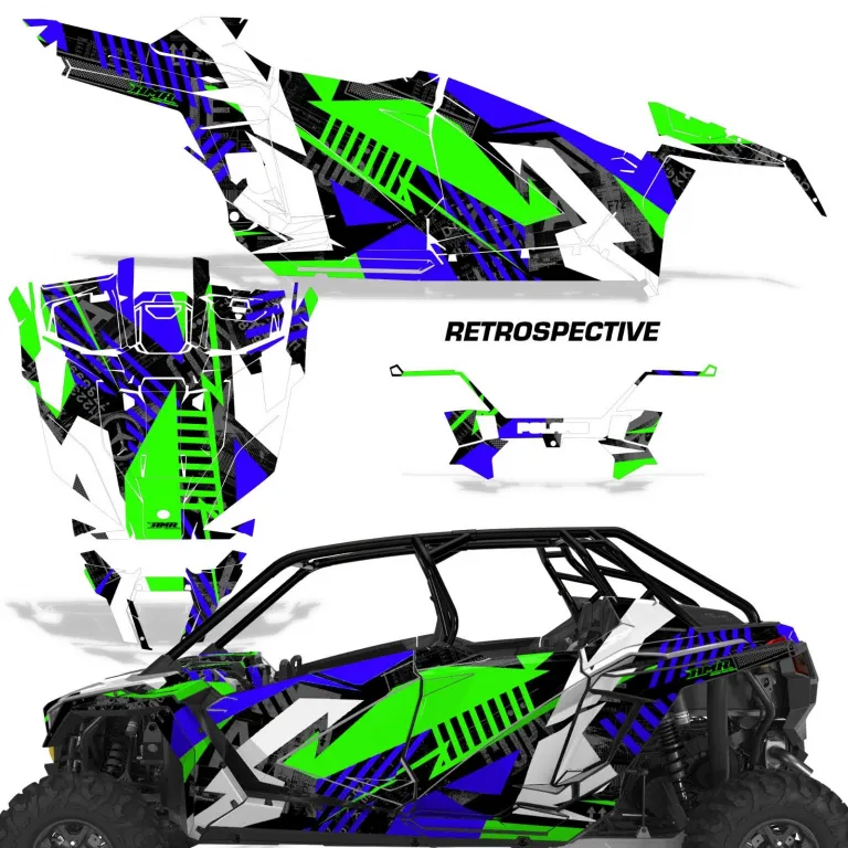 Retrospective Hintergrund = Blau, Designfarbe = Grün für Polaris RZR Pro XP 4 Türer 20-24