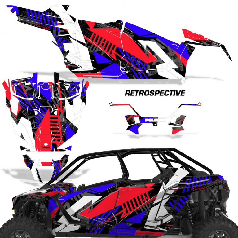 Retrospective Hintergrund = Blau, Designfarbe = Rot Polaris RZR Pro XP 4 Türer 20-24