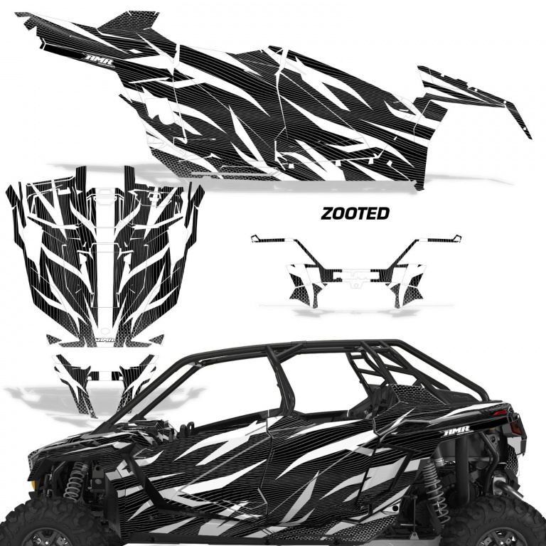 Zooted Hintergrund = Schwarz, Designfarbe = Weiß für Polaris RZR Pro XP 4 Türer 20-24