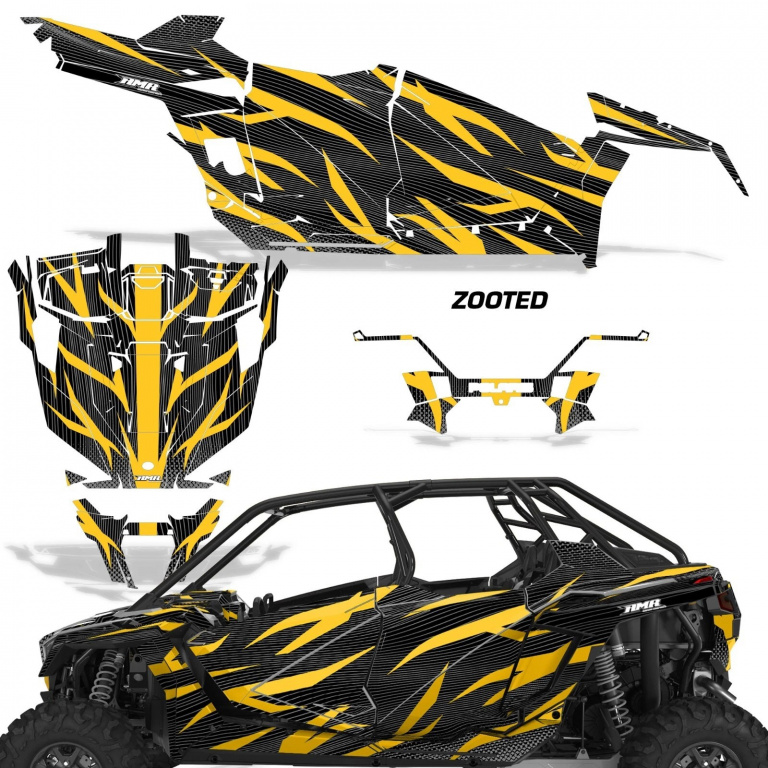 Zooted Hintergrund = Schwarz, Designfarbe = Gelb für Polaris RZR Pro XP 4 Türer 20-24