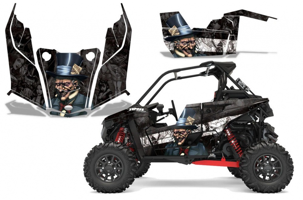 Mad-Hatter Hintergrund = Schwarz, Designfarbe = Weiß für Polaris RZR RS1