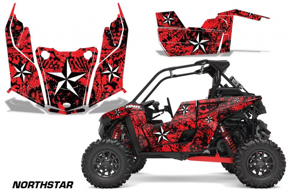 Northstar Hintergrund = Rot, Designfarbe = Weiß für Polaris RZR RS1