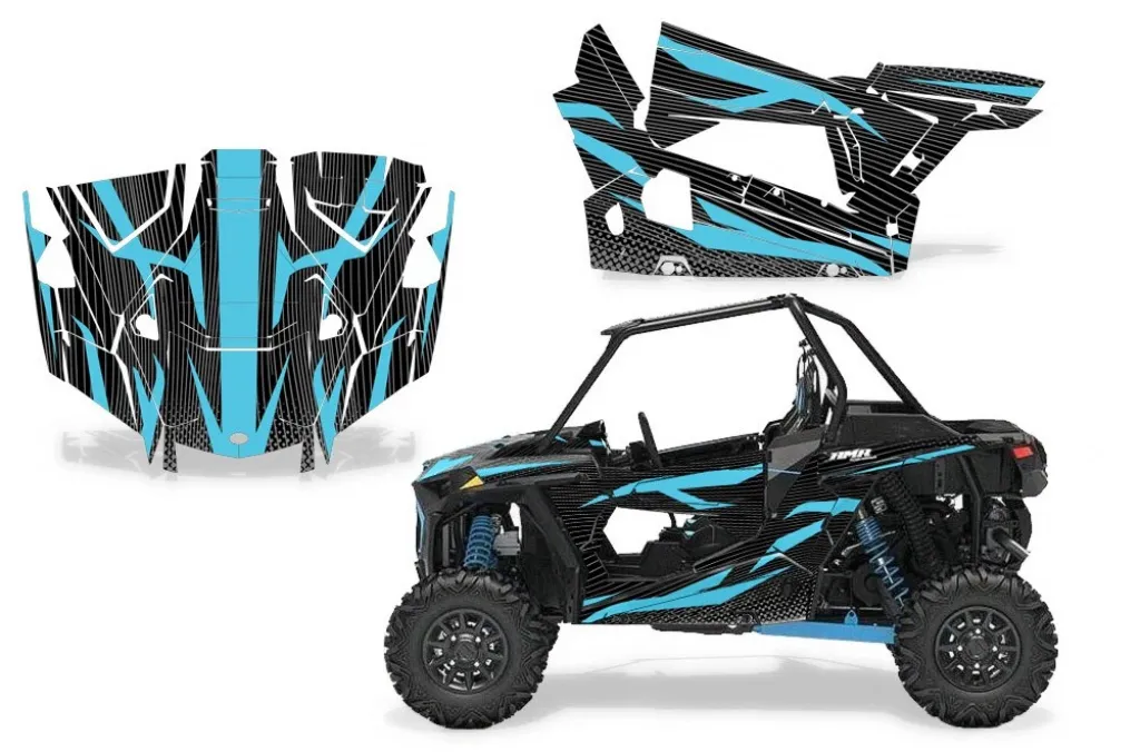 Zooted Hintergrund = Schwarz, Designfarbe = Aqua Blau für Polaris RZR Turbo 1000 2 Türer 19-23