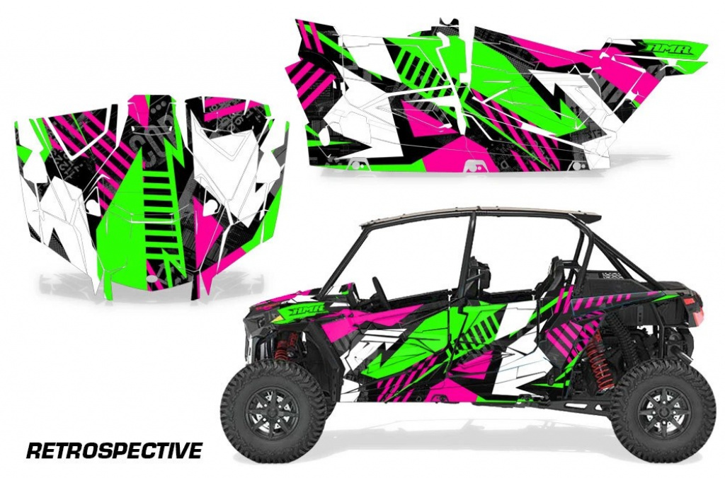 Retrospective Hintergrund = Pink, Designfarbe = Grün für Polaris RZR XP EPS 1000 4 Türer 19-23