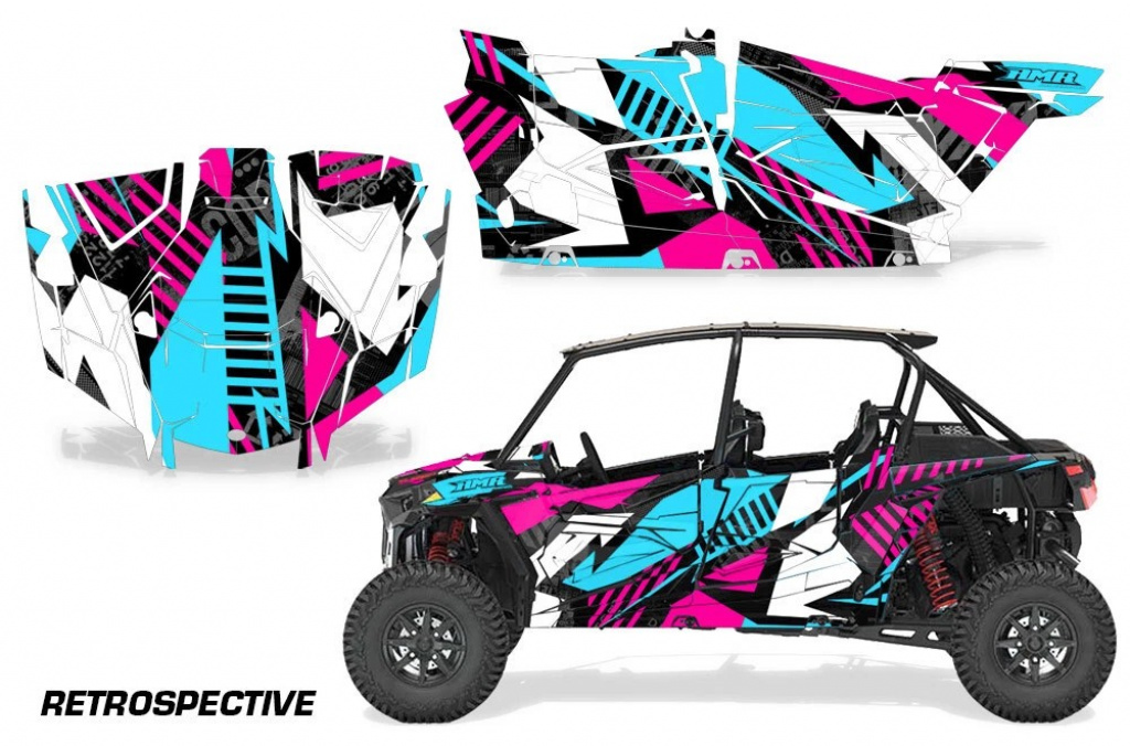 Retrospective Hintergrund = Pink, Designfarbe = Teal Blau für Polaris RZR XP EPS 1000 4 Türer 19-23