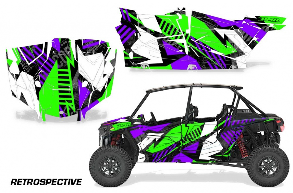 Retrospective Hintergrund = Lila, Designfarbe = Grün für Polaris RZR XP EPS 1000 4 Türer 19-23
