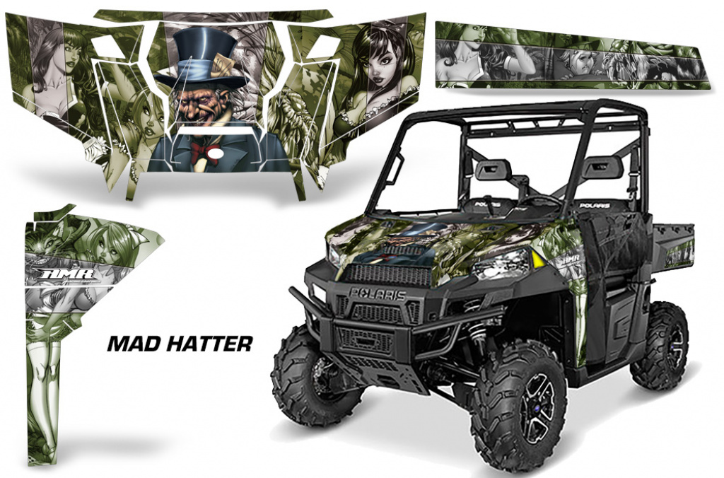 Mad-Hatter Hintergrund = Grün, Designfarbe = Silber für Polaris Ranger 1000XP/ Crew 2017