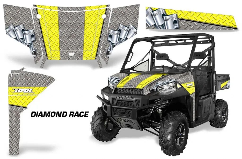 Diamond Race Hintergrund = Silber, Designfarbe = Gelb für Polaris Ranger Diesel 16-17