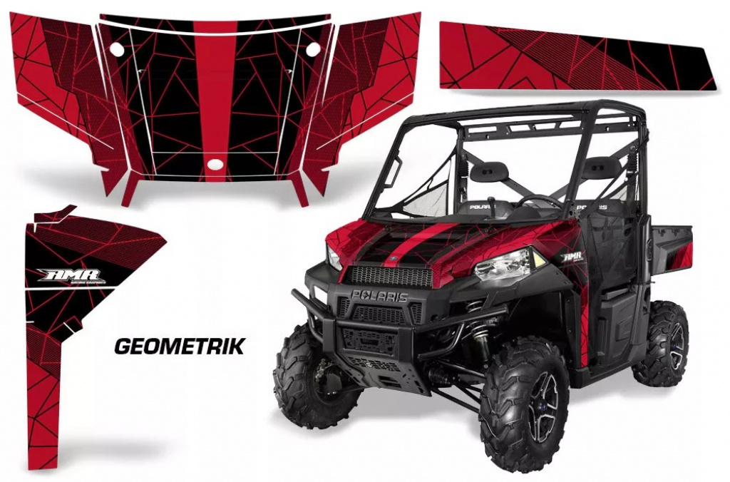 Geometrik Hintergrund = Schwarz, Designfarbe = Rot für Polaris Ranger 570/900 13-15