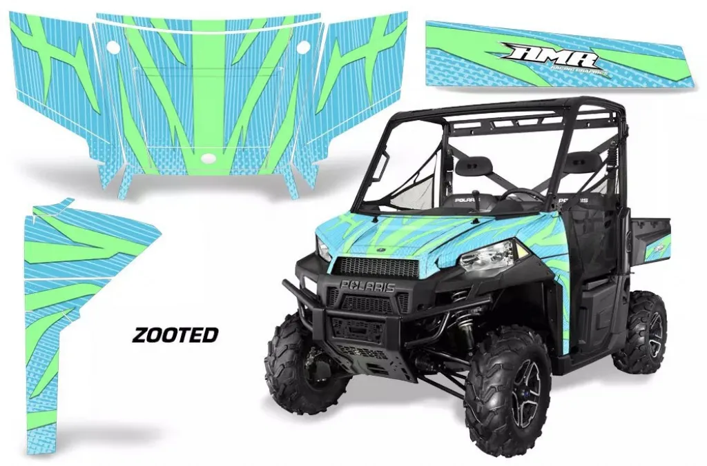 Zooted Hintergrund = Aqua Blau, Designfarbe = Lime Grün für Polaris Ranger Diesel 16-17