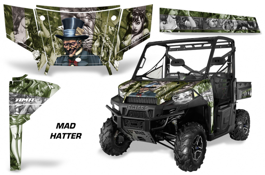 Mad-Hatter Hintergrund = Grün, Designfarbe = Silber für Polaris Ranger 570/900 13-15