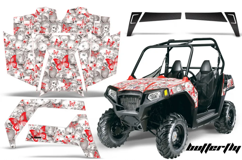 Butterfly Hintergrund = Weiß, Designfarbe = Rot für Polaris Ranger RZR 570