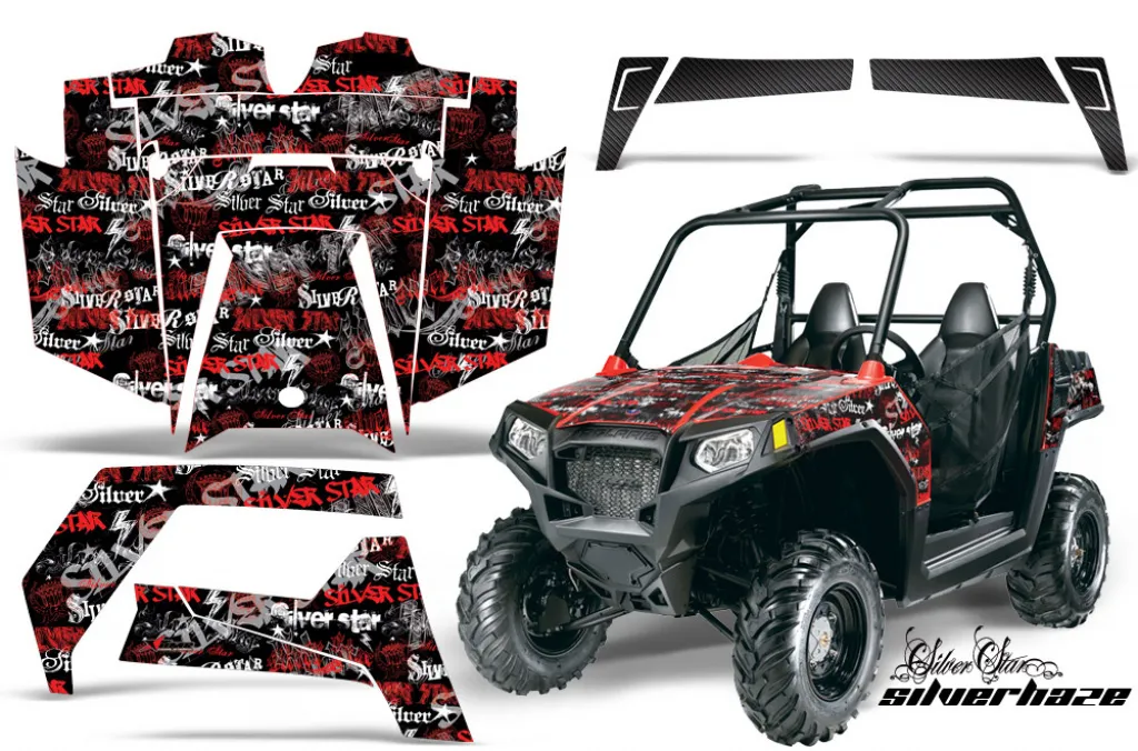 SilverStar - Silverhaze Hintergrund = Schwarz, Designfarbe = Rot für Polaris Ranger RZR 570