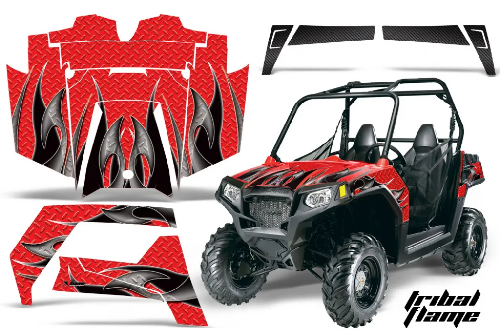 Tribal Flames Hintergrund = Rot, Designfarbe = Schwarz für Polaris Ranger RZR 570