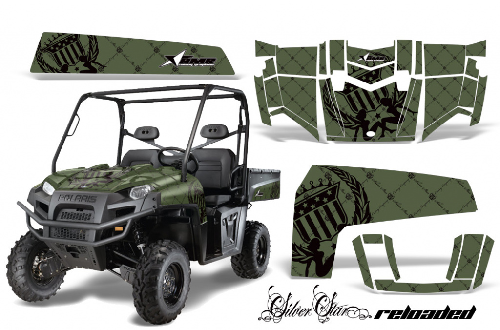 SilverStar - Reloaded Hintergrund = Grün, Designfarbe = Schwarz für Polaris Ranger XP500-900D 10-14
