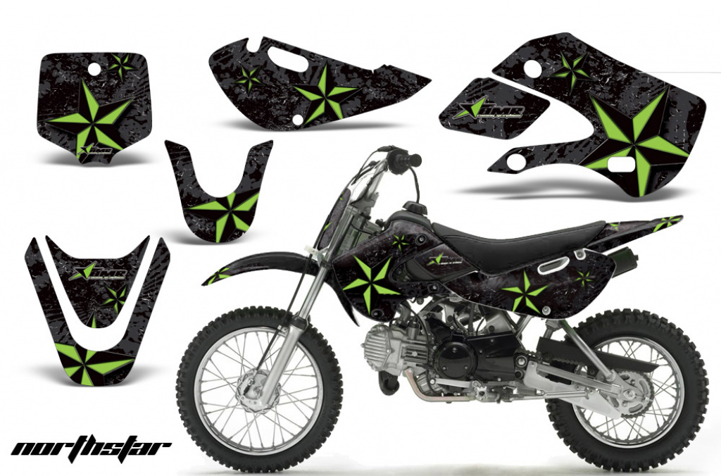 Northstar Hintergrund = Schwarz, Designfarbe = Grün mit Nummernfeldern für Suzuki RM 65 All Years