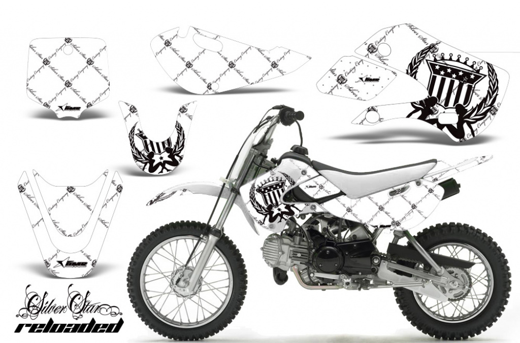 SilverStar-Reloaded Hintergrund = Weiß, Designfarbe = Schwarz mit Nummernfeldern für Suzuki RM 65 All Years