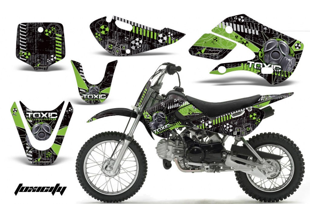Toxicity Hintergrund = Schwarz, Designfarbe = Grün mit Nummernfeldern für Suzuki RM 65 All Years