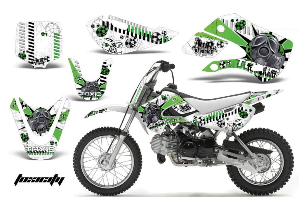 Toxicity Hintergrund = Weiß, Designfarbe = Grün mit Nummernfeldern für Suzuki RM 65 All Years