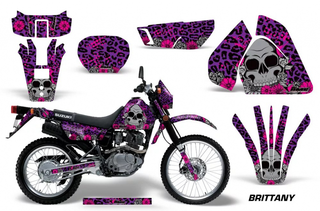 Brittany Hintergrund = Lila, Designfarbe = Schwarz mit Nummernfeldern für Suzuki DRZ 200 SE 1996-2009