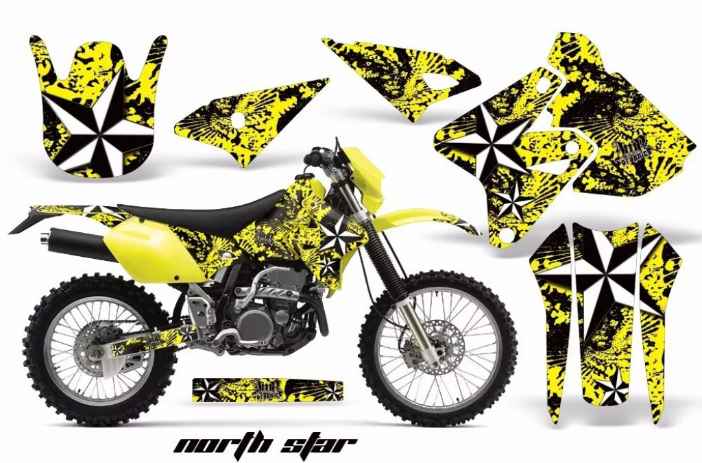 Northstar Hintergrund = Gelb, Designfarbe = Weiß ohne Nummernfeldern für Suzuki DRZ 400 S/SM 2000-2023