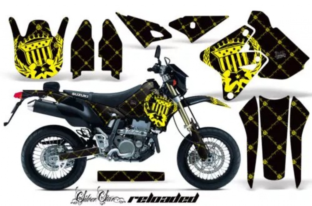 SilverStar-Reloaded Hintergrund = Schwarz, Designfarbe = Gelb ohne Nummernfeldern für Suzuki DRZ 400 S/SM 2000-2023