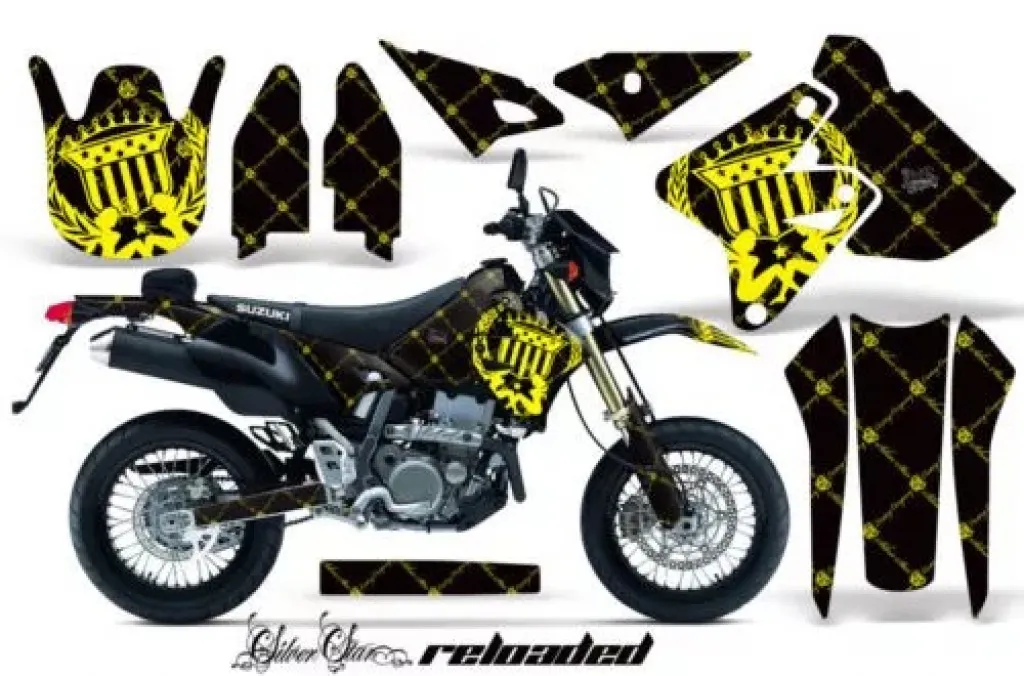 SilverStar-Reloaded Hintergrund = Schwarz, Designfarbe = Gelb ohne Nummernfeldern für Suzuki DRZ 400 S/SM 2000-2023