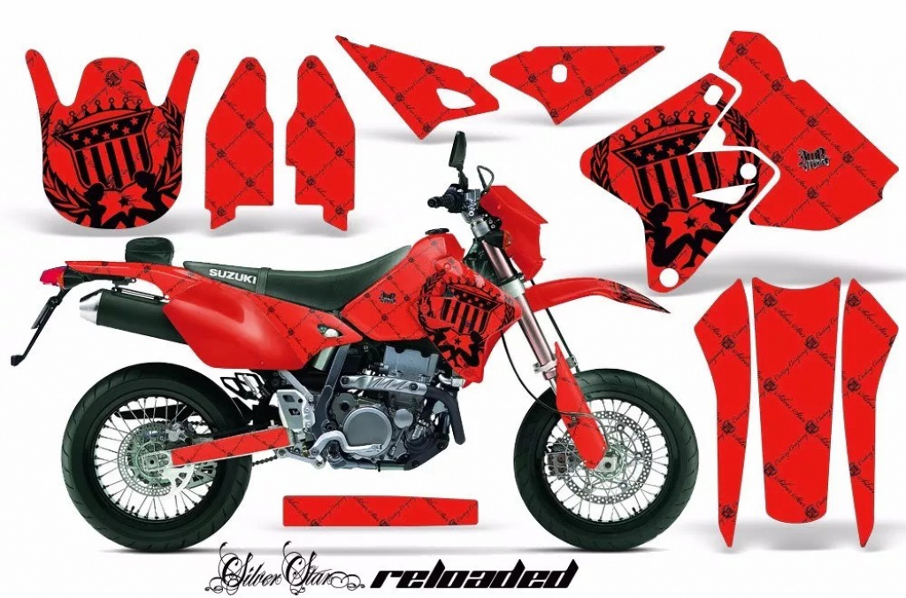 SilverStar-Reloaded Hintergrund = Rot, Designfarbe = Schwarz ohne Nummernfeldern für Suzuki DRZ 400 S/SM 2000-2023