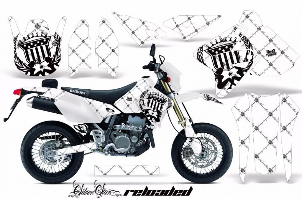 SilverStar-Reloaded Hintergrund = Weiß, Designfarbe = Schwarz ohne Nummernfeldern für Suzuki DRZ 400 S/SM 2000-2023