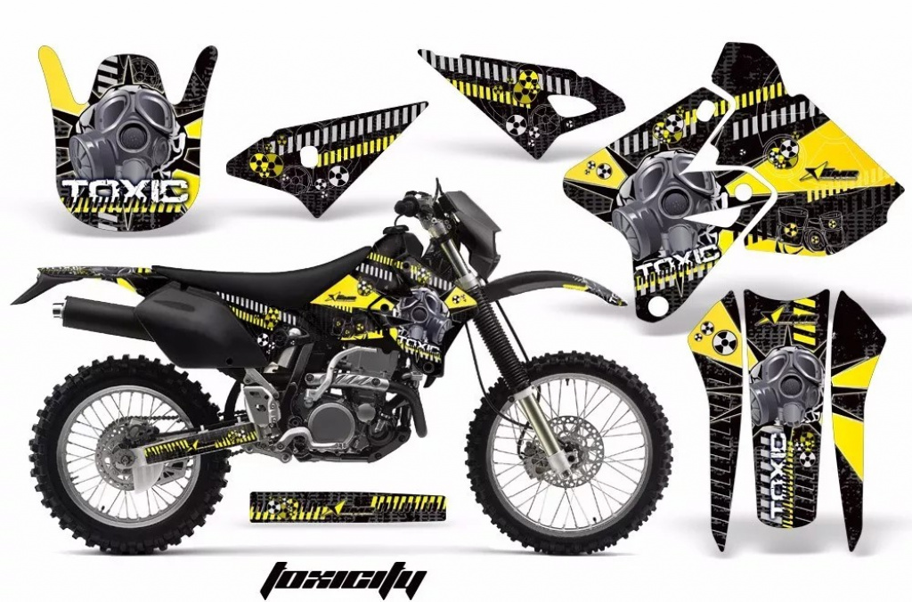 Toxicity Hintergrund = Schwarz, Designfarbe = Gelb ohne Nummernfeldern für Suzuki DRZ 400 S/SM 2000-2023