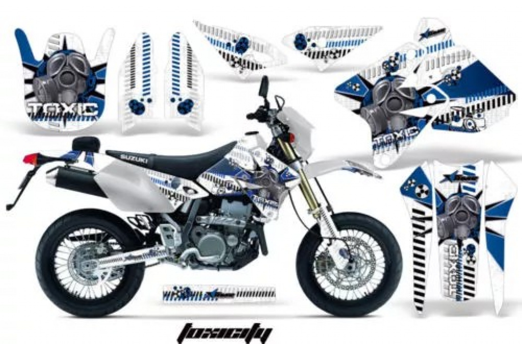 Toxicity Hintergrund = Weiß, Designfarbe = Blau ohne Nummernfeldern für Suzuki DRZ 400 S/SM 2000-2023