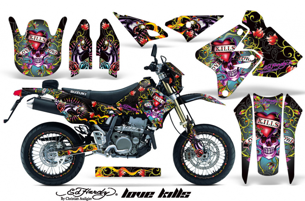 Ed-Hardy - Lovekills Schwarz mit Nummernfeldern für Suzuki DRZ 400 S/SM 2000-2023