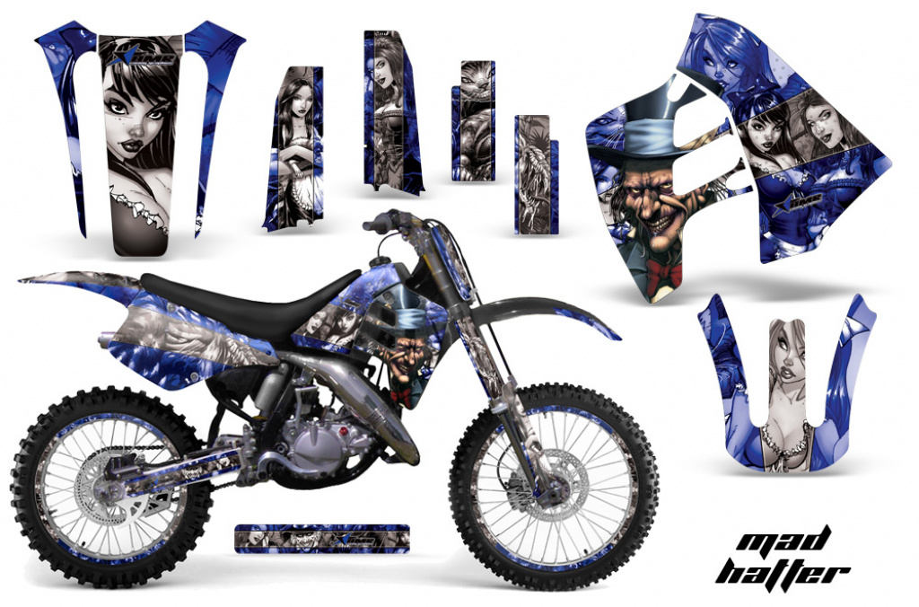 Mad-Hatter Hintergrund = Blau, Designfarbe = Silber mit Nummernfeldern für Suzuki RM 125 1992
