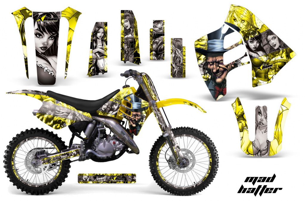 Mad-Hatter Hintergrund = Gelb, Designfarbe = Silber mit Nummernfeldern für Suzuki RM 125 1992