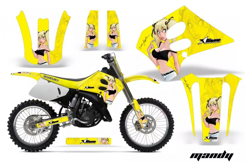 Mandy Hintergrund = Gelb, Designfarbe = Schwarz ohne Nummernfeldern für Suzuki RM 250 1993-1995