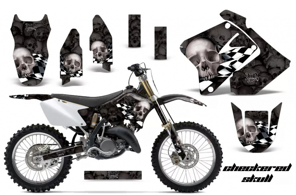 Checkered Skull Hintergrund = Schwarz, Designfarbe = Silber ohne Nummernfeldern für Suzuki RM 250 2001-2009