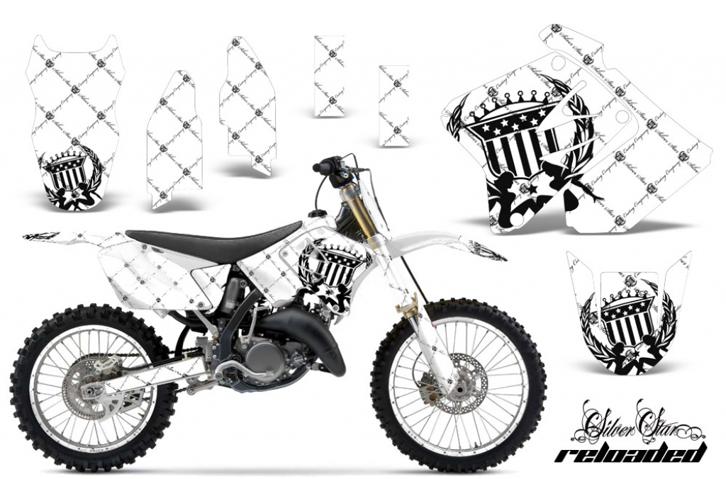 SilverStar-Reloaded Hintergrund = Weiß, Designfarbe = Schwarz mit Nummernfeldern für Suzuki RM 250 2001-2009