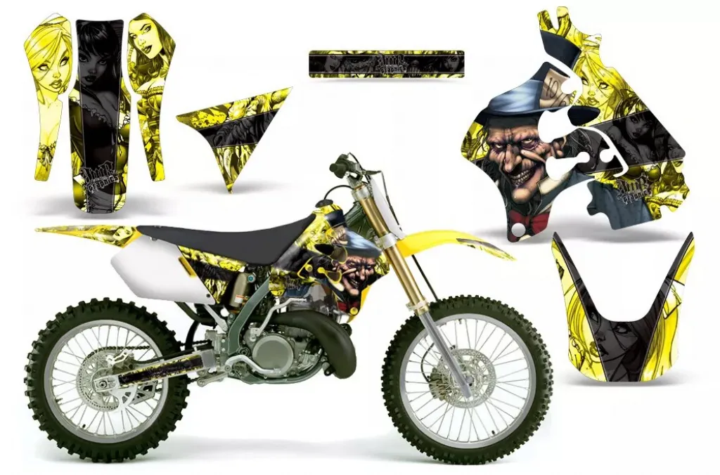Mad-Hatter Hintergrund = Gelb, Designfarbe = Schwarz ohne Nummernfeldern für Suzuki RM 125 1996-1998