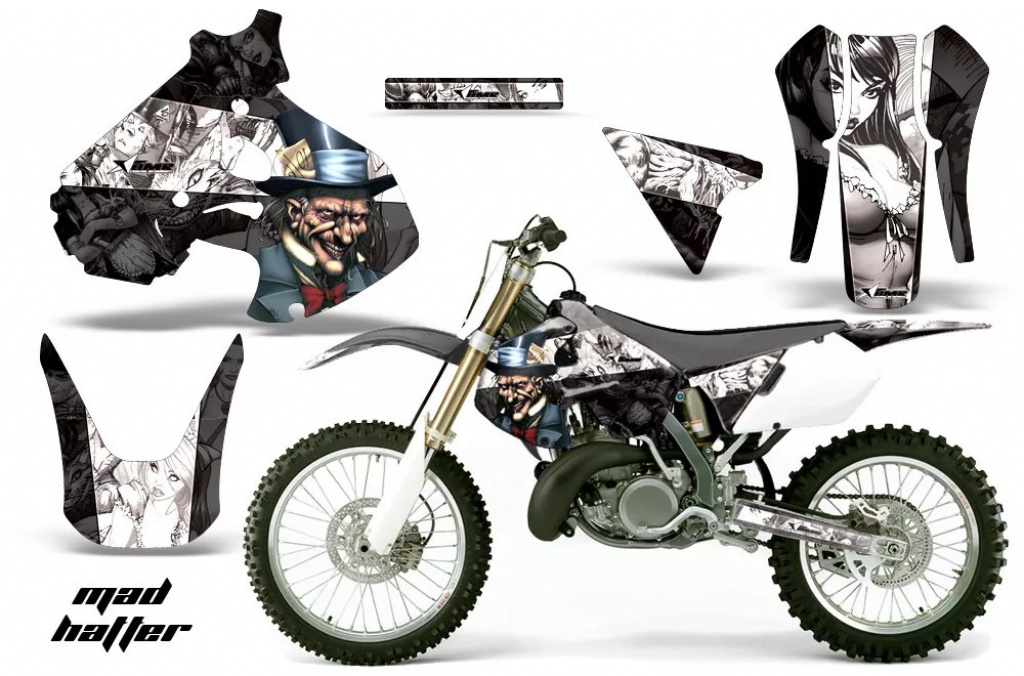 Mad-Hatter Hintergrund = Schwarz, Designfarbe = Weiß ohne Nummernfeldern für Suzuki RM 250 1999-2000