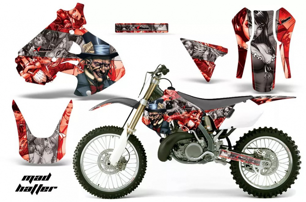 Mad-Hatter Hintergrund = Rot, Designfarbe = Silber ohne Nummernfeldern für Suzuki RM 250 1999-2000