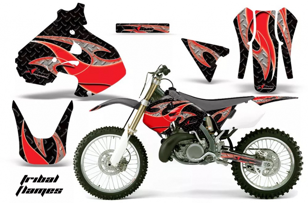 Tribal Flames Hintergrund = Schwarz, Designfarbe = Rot ohne Nummernfeldern für Suzuki RM 250 1999-2000