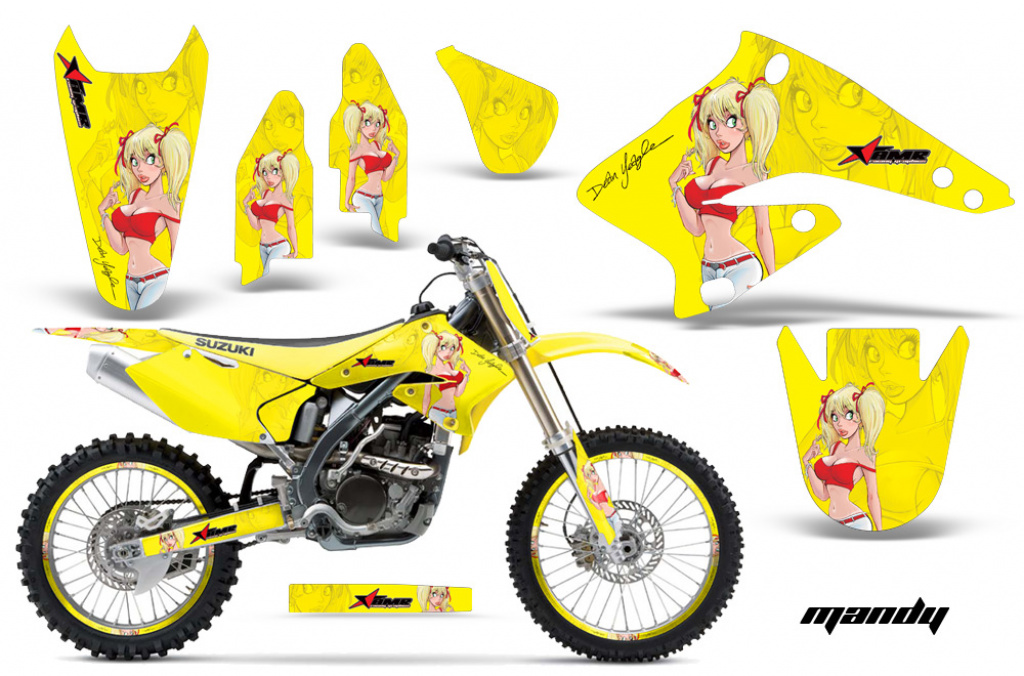 Mandy Hintergrund = Gelb, Designfarbe = Rot mit Nummernfeldern für Suzuki RMZ 250 2004-2006