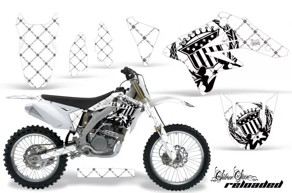 SilverStar-Reloaded Hintergrund = Weiß, Designfarbe = Schwarz ohne Nummernfeldern für Suzuki RMZ 250 2007-2009