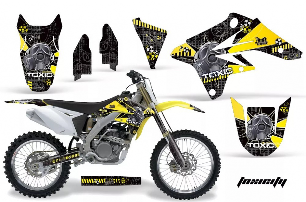 Toxicity Hintergrund = Schwarz, Designfarbe = Gelb ohne Nummernfeldern für Suzuki RMZ 250 2007-2009