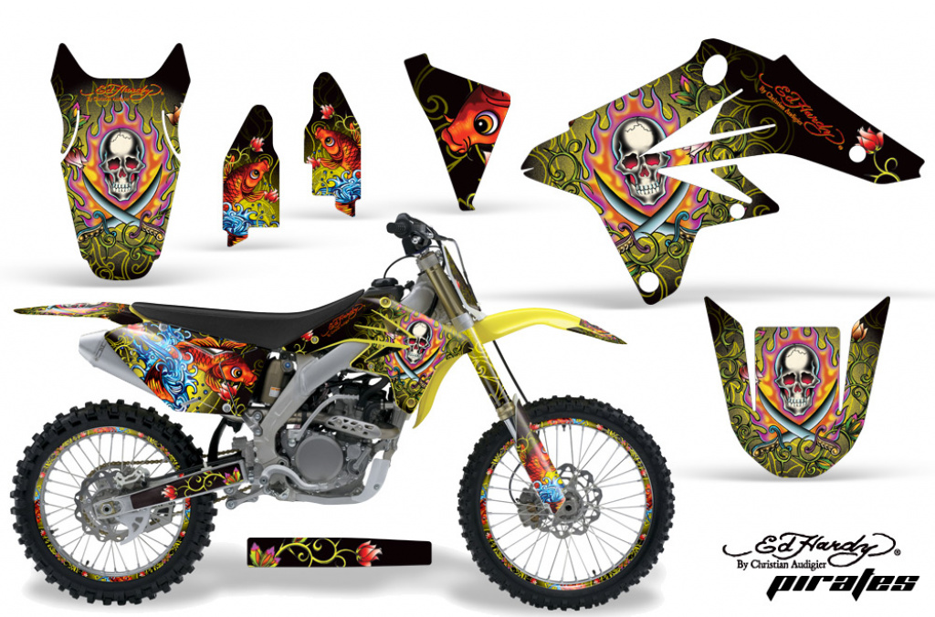 Ed-Hardy - Pirates Gelb mit Nummernfeldern für Suzuki RMZ 250 2007-2009